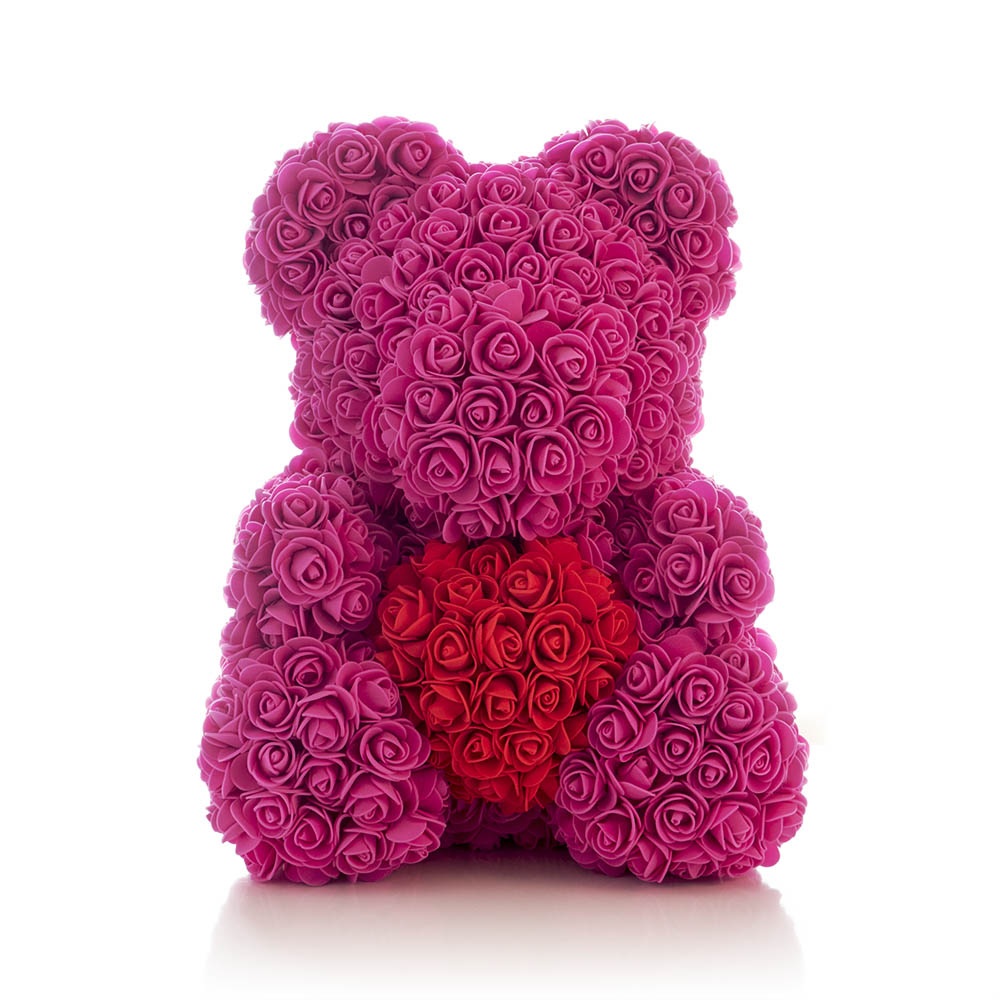 Rose Bear in Dark Pink with Red Heart - Image 2