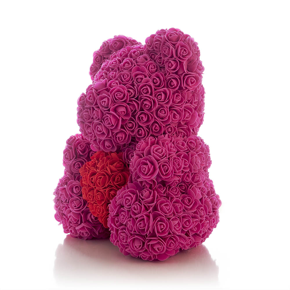 Rose Bear in Dark Pink with Red Heart