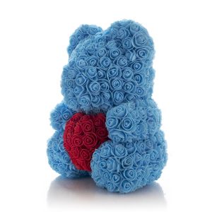 Rose Bear in Light Blue with Red Heart
