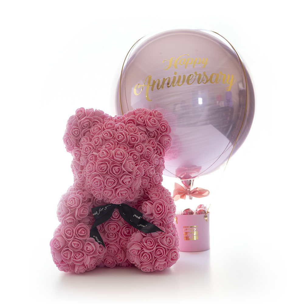 Rose Bear and 'Happy Anniversary' Air Balloon Combination
