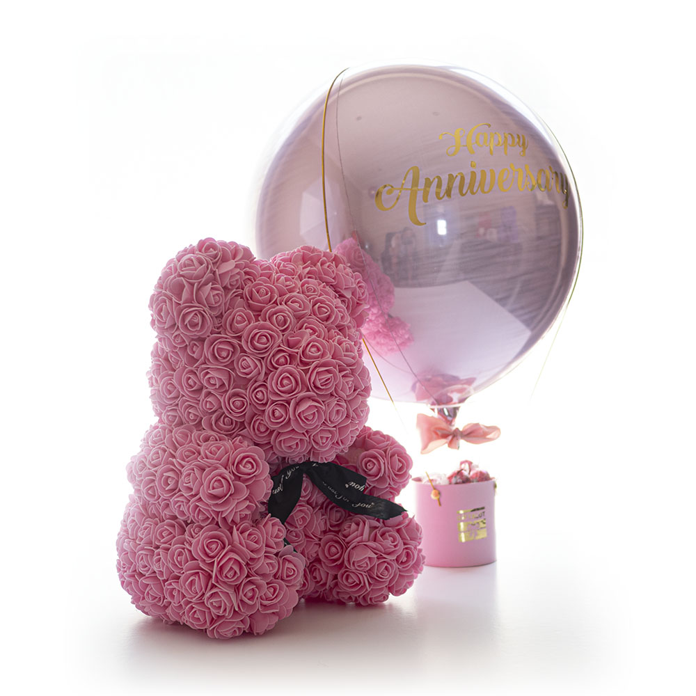Rose Bear and 'Happy Anniversary' Air Balloon Combination - Image 2
