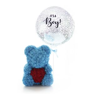 ‘Its a Boy’ Balloon and Rose Bear Combination