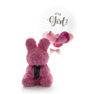 'Its a Girl' Balloon and Rose Bunny Combination